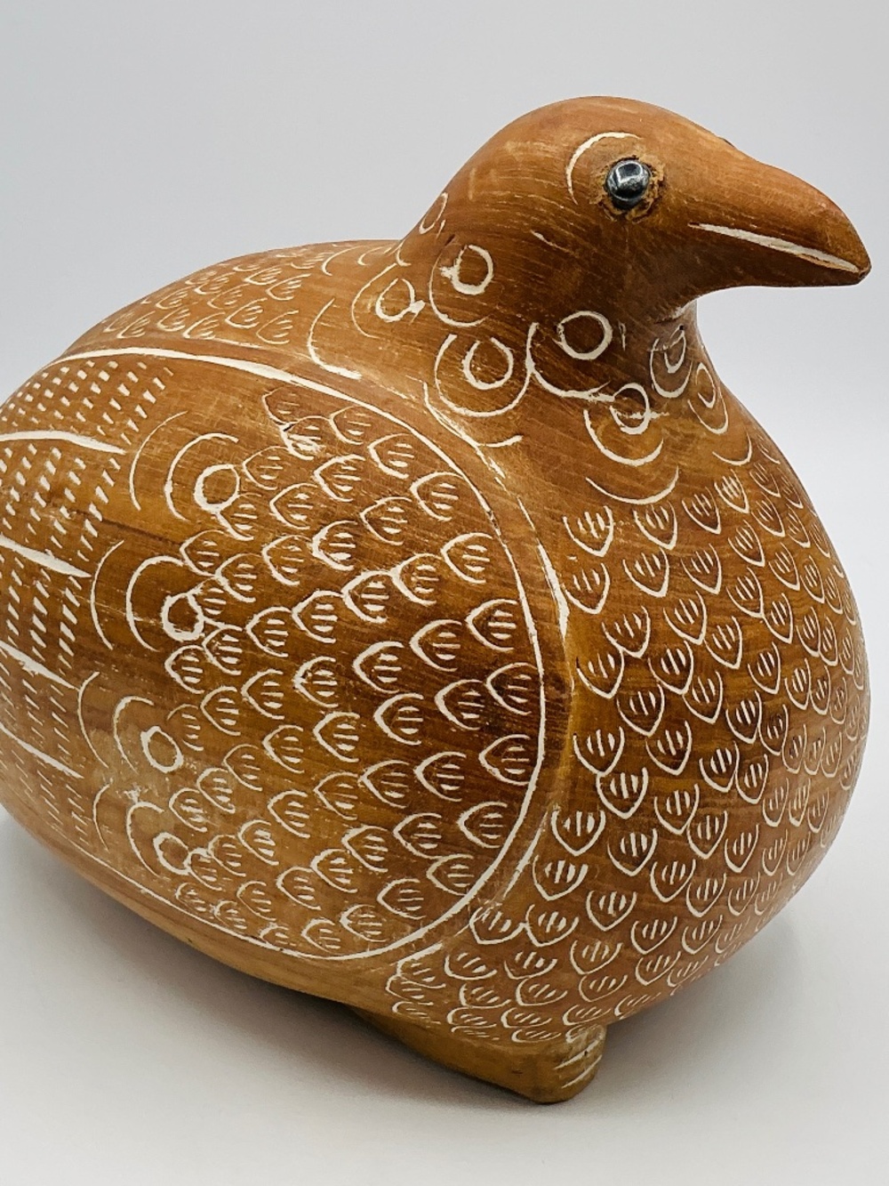 Teak Wood Folk Art Lucky Bird Carving Handmade Wooden Heavy Thailand Home Decor